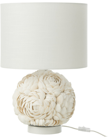 Grande Lampe à poser originale Hauteur 50 cm en Coquillage Tissu Blanc Mila - 1