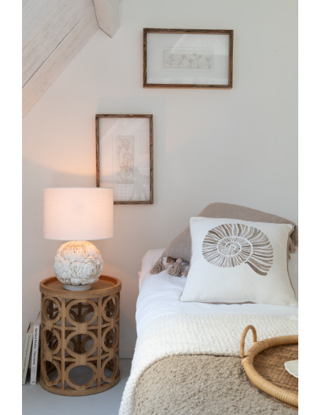 Grande Lampe à poser originale Hauteur 50 cm en Coquillage Tissu Blanc Mila - 2
