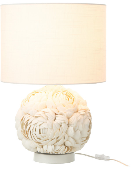 Grande Lampe à poser originale Hauteur 50 cm en Coquillage Tissu Blanc Mila - 3