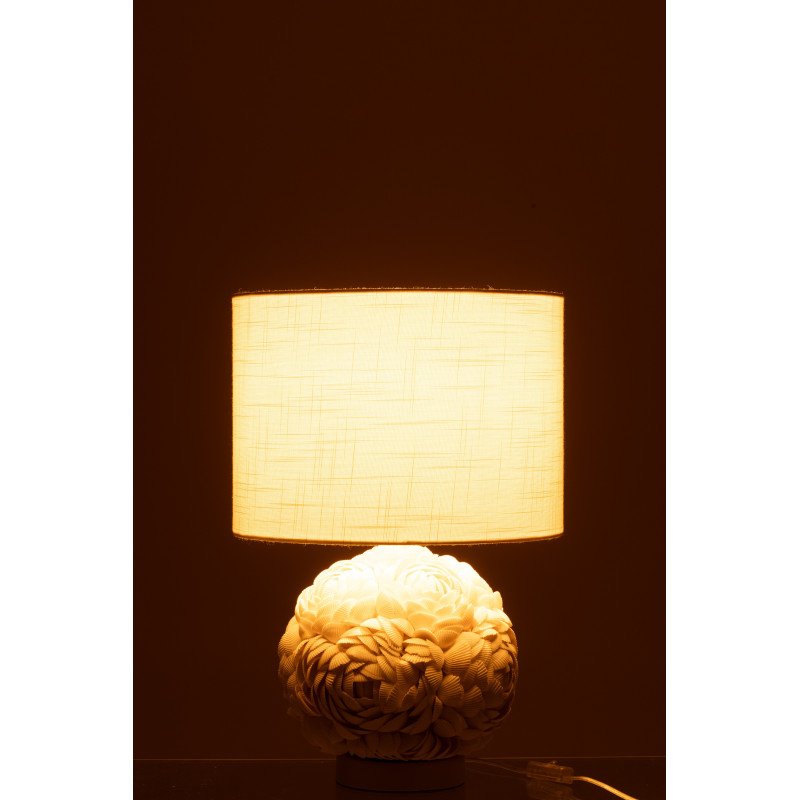Grande Lampe à poser originale Hauteur 50 cm en Coquillage Tissu Blanc Mila - 4