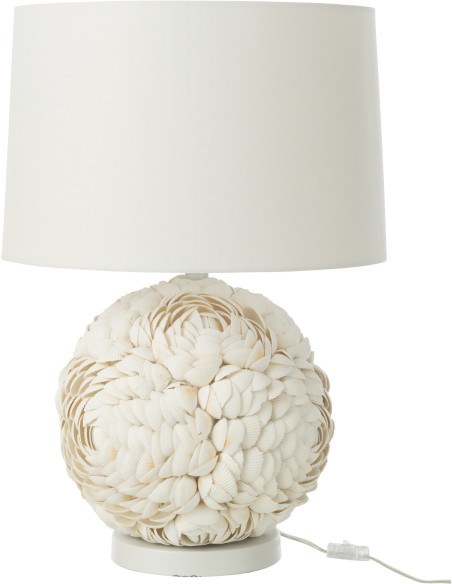 Grande Lampe à poser originale Hauteur 59 cm en Coquillage Tissu Blanc Mila - 1