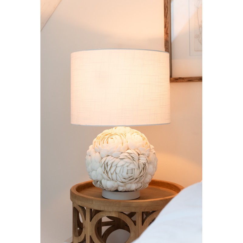 Grande Lampe à poser originale Hauteur 59 cm en Coquillage Tissu Blanc Mila - 2