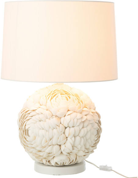 Grande Lampe à poser originale Hauteur 59 cm en Coquillage Tissu Blanc Mila - 3