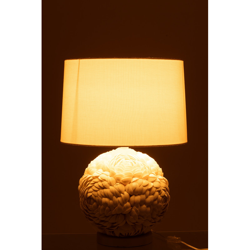 Grande Lampe à poser originale Hauteur 59 cm en Coquillage Tissu Blanc Mila - 4