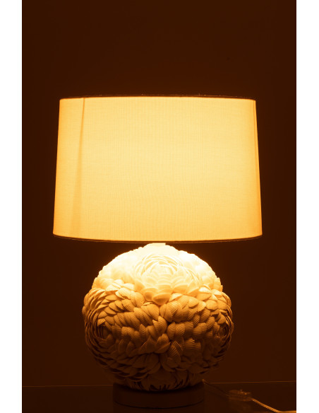 Grande Lampe à poser originale Hauteur 59 cm en Coquillage Tissu Blanc Mila - 4