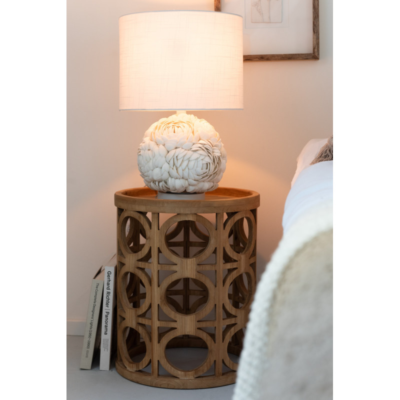 Grande Lampe à poser originale Hauteur 59 cm en Coquillage Tissu Blanc Mila - 5