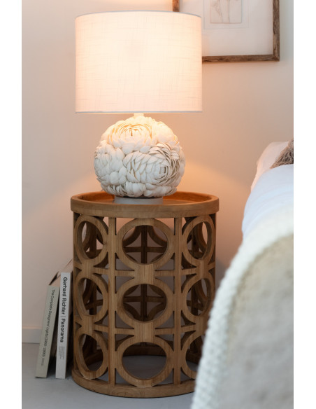 Grande Lampe à poser originale Hauteur 59 cm en Coquillage Tissu Blanc Mila - 5