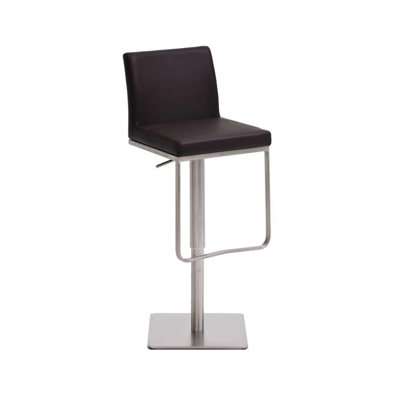 Tabouret de bar Avec dossier Nolan en Polyuréthane Chocolat Acier inoxydable Argenté Brossé mat - 1