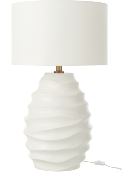 Grande Lampe à poser moderne vagues Hauteur 68 cm en Céramique Tissu Blanc Fyna - 1