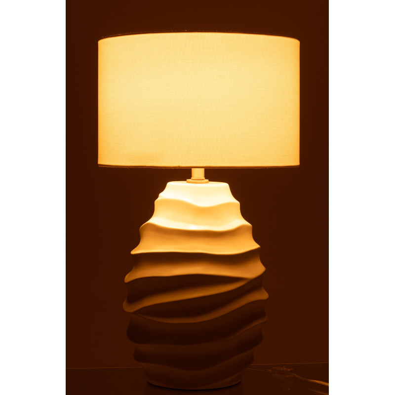 Grande Lampe à poser moderne vagues Hauteur 68 cm en Céramique Tissu Blanc Fyna - 3