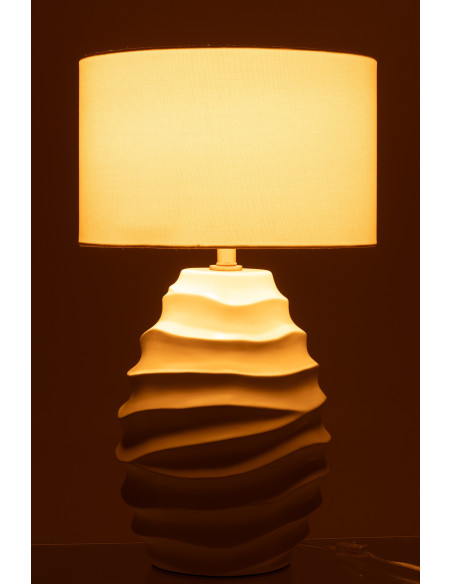 Grande Lampe à poser moderne vagues Hauteur 68 cm en Céramique Tissu Blanc Fyna - 3