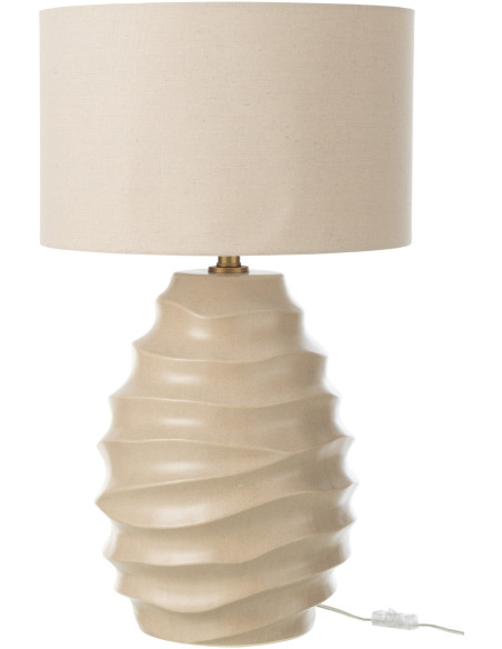Grande Lampe à poser moderne vagues Hauteur 68 cm en Céramique Tissu Beige Fyna - 1