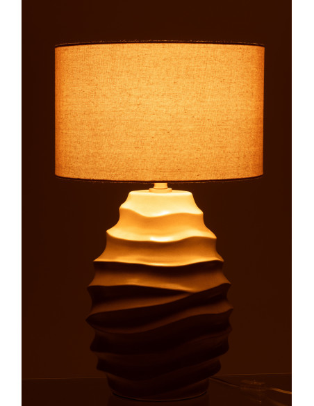Grande Lampe à poser moderne vagues Hauteur 68 cm en Céramique Tissu Beige Fyna - 3