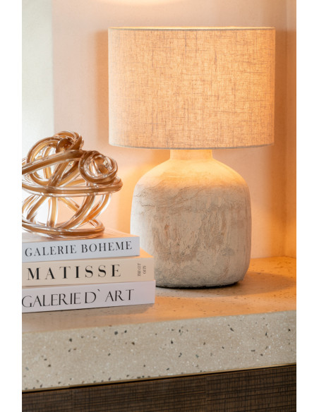Lampe à poser moderne Hauteur 47 cm en Terre cuite Tissu Beige Mia - 7