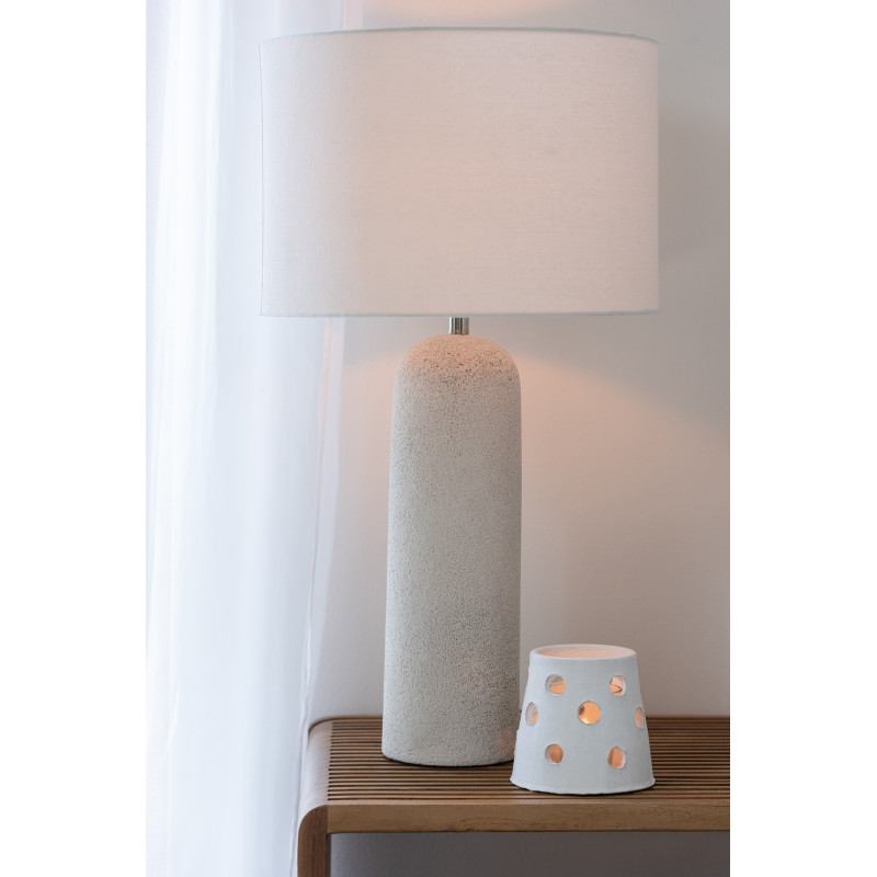 Grande Lampe à poser moderne Hauteur 68 cm en Terre cuite Blanc Moucheté Tissu Isla - 2