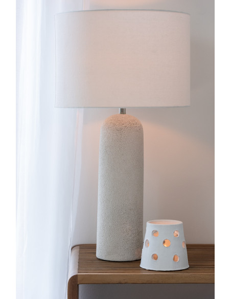 Grande Lampe à poser moderne Hauteur 68 cm en Terre cuite Blanc Moucheté Tissu Isla - 2