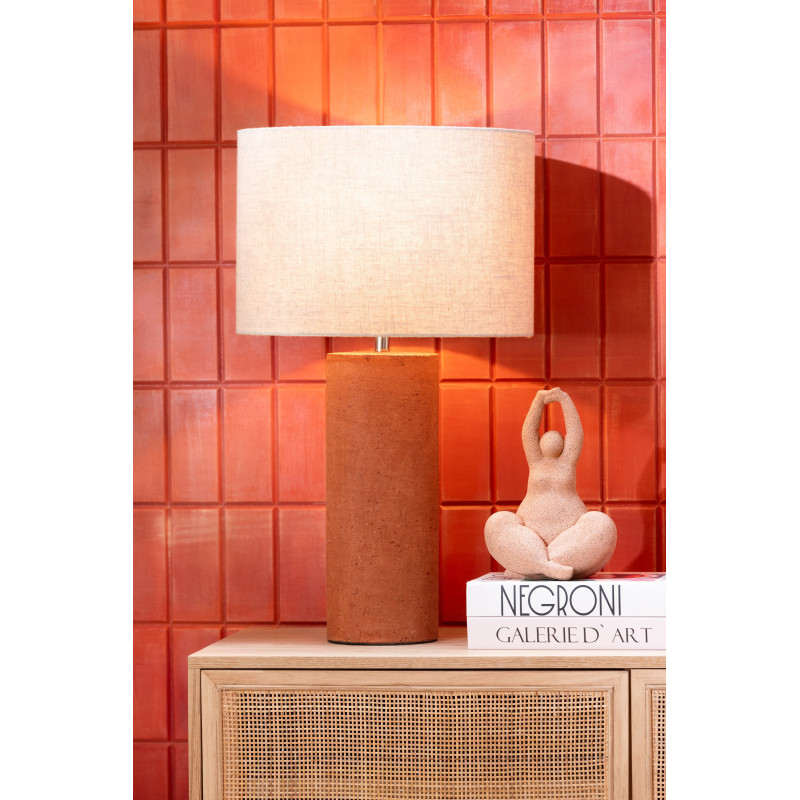 Grande Lampe à poser moderne Hauteur 65 cm en Terre cuite Terracotta Tissu Beige Isla - 2