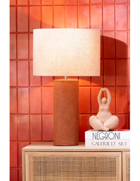 Grande Lampe à poser moderne Hauteur 65 cm en Terre cuite Terracotta Tissu Beige Isla - 2