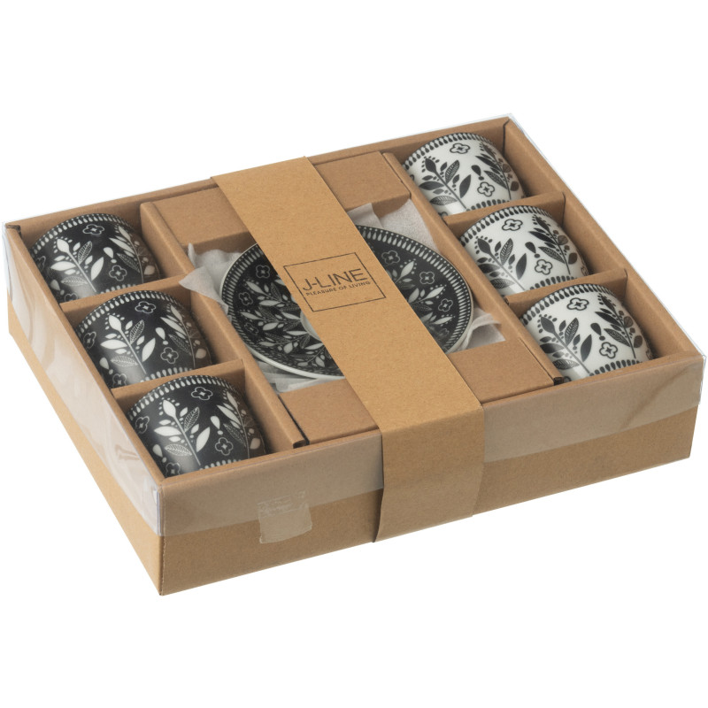 Coffret 6 Tasses Espresso 80 ml en Céramique Noir Blanc Motif feuilles Kalo - 3