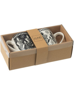 Coffret 2 Mugs 350 ml en Céramique Noir Blanc Motif feuilles Kalo - 1 2