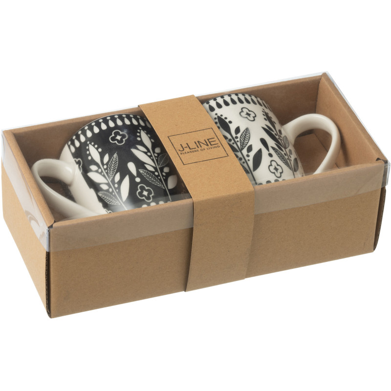 Coffret 2 Mugs 350 ml en Céramique Noir Blanc Motif feuilles Kalo - 2