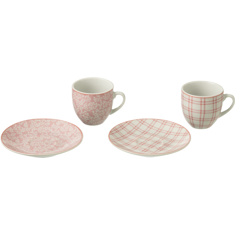 Coffret 6 Tasses Espresso 80 ml en Céramique Rose Blanc Motif fleurs et carreaux Keno - 2