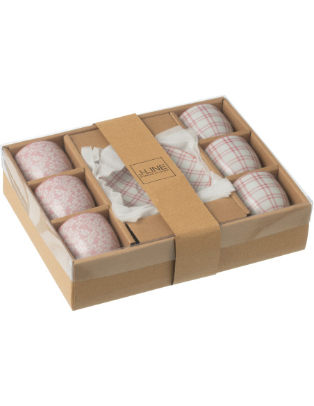Coffret 6 Tasses Espresso 80 ml en Céramique Rose Blanc Motif fleurs et carreaux Keno - 3