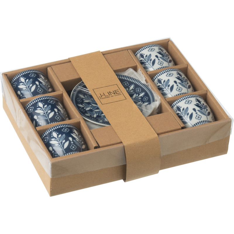 Coffret 6 Tasses Espresso 80 ml en Céramique Bleu foncé Blanc Motif feuilles Kalo - 3
