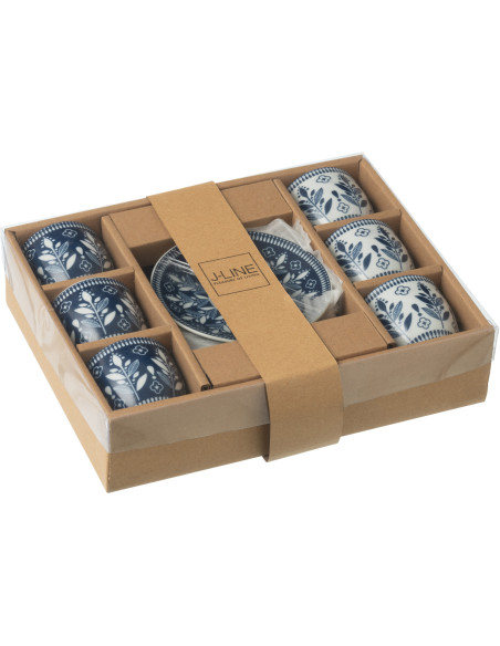 Coffret 6 Tasses Espresso 80 ml en Céramique Bleu foncé Blanc Motif feuilles Kalo - 3