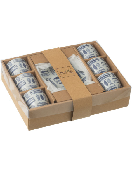 Coffret 6 Tasses Espresso 80 ml en Céramique Bleu foncé Blanc Motif poissons Sola - 3