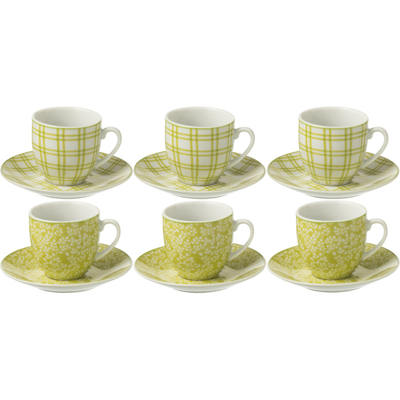 Coffret 6 Tasses Espresso 80 ml en Céramique Vert Blanc Motif feuilles Kalo - 1