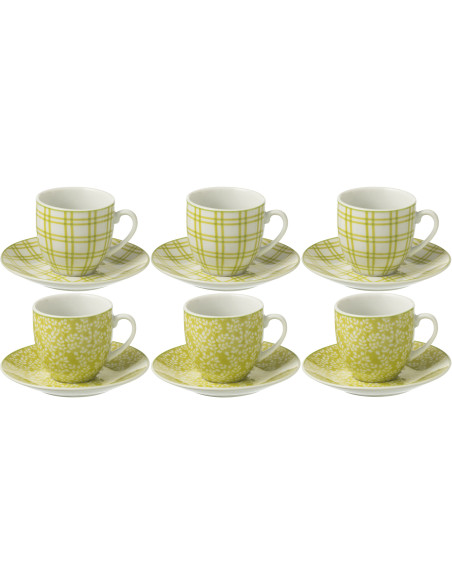 Coffret 6 Tasses Espresso 80 ml en Céramique Vert Blanc Motif feuilles Kalo - 1