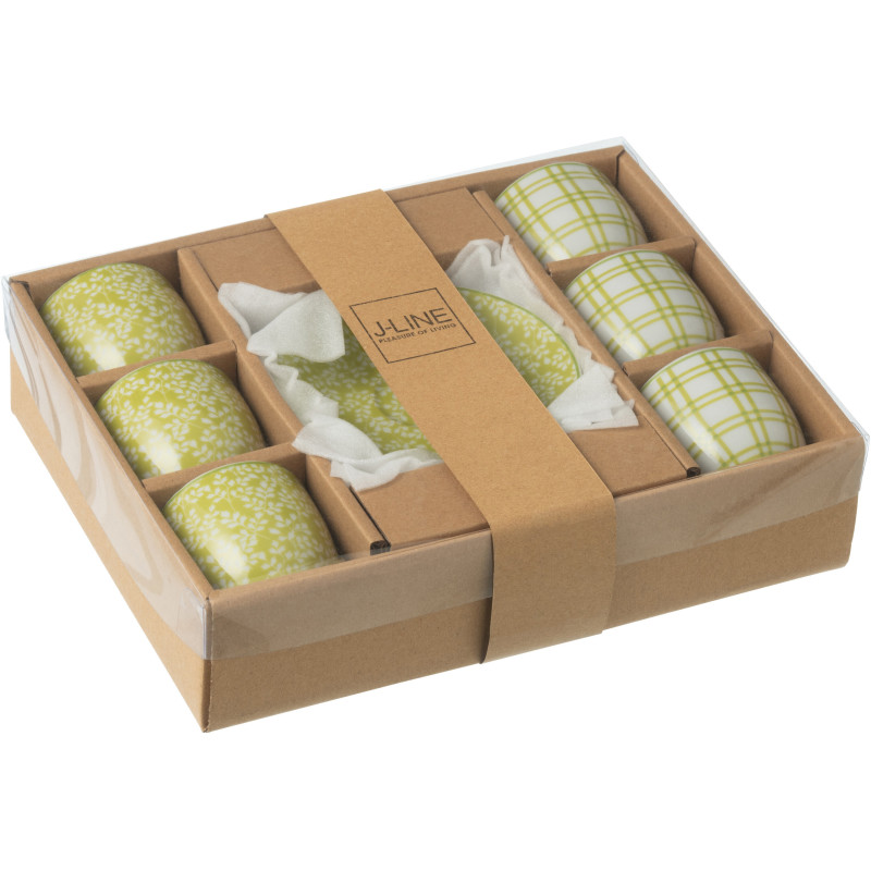 Coffret 6 Tasses Espresso 80 ml en Céramique Vert Blanc Motif feuilles Kalo - 3