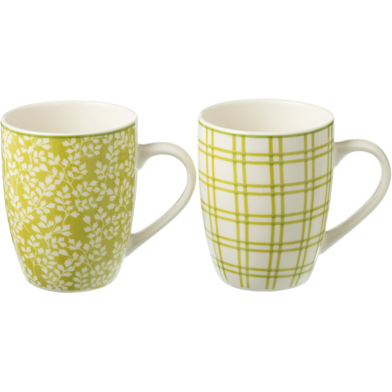Coffret 2 Mugs 350 ml en Céramique Vert Blanc Motif feuilles Kalo - 1