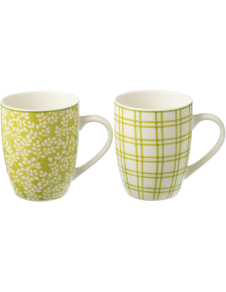 Coffret 2 Mugs 350 ml en Céramique Vert Blanc Motif feuilles Kalo - 1