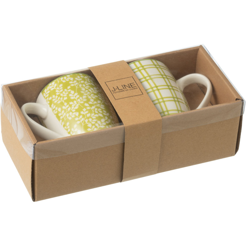 Coffret 2 Mugs 350 ml en Céramique Vert Blanc Motif feuilles Kalo - 2