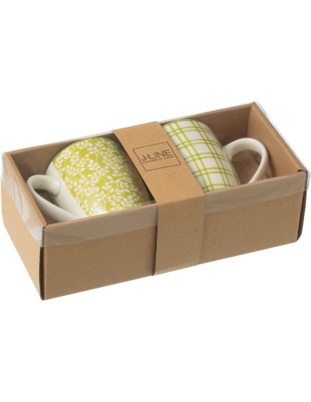 Coffret 2 Mugs 350 ml en Céramique Vert Blanc Motif feuilles Kalo - 2