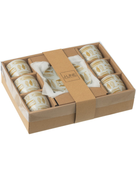 Coffret 6 Tasses Espresso 80 ml en Céramique Jaune ocre Blanc Motif poissons Sola - 3