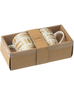 Coffret 2 Mugs 350 ml en Céramique Jaune ocre Blanc Motif poissons Sola - 1 2