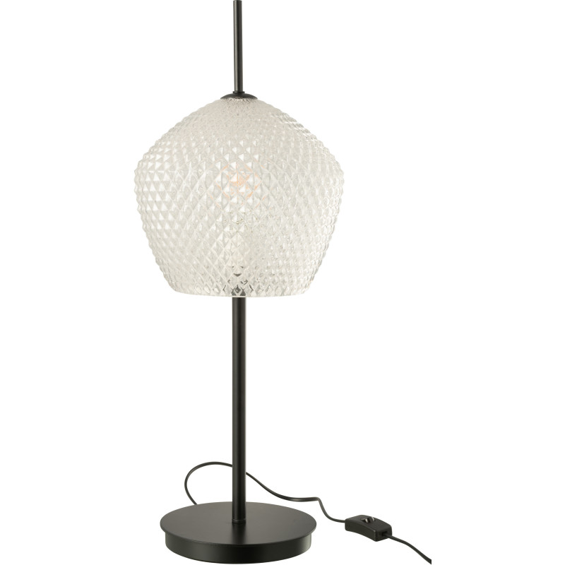 Grande Lampe à poser minimaliste Hauteur 60 cm en Verre Blanc Métal Noir Jymo - 1