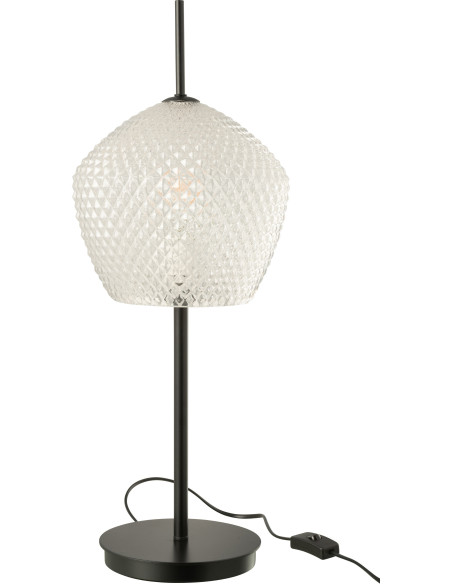 Grande Lampe à poser minimaliste Hauteur 60 cm en Verre Blanc Métal Noir Jymo - 1