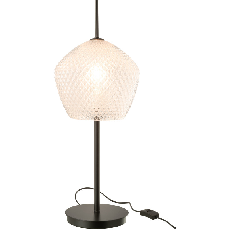 Grande Lampe à poser minimaliste Hauteur 60 cm en Verre Blanc Métal Noir Jymo - 2