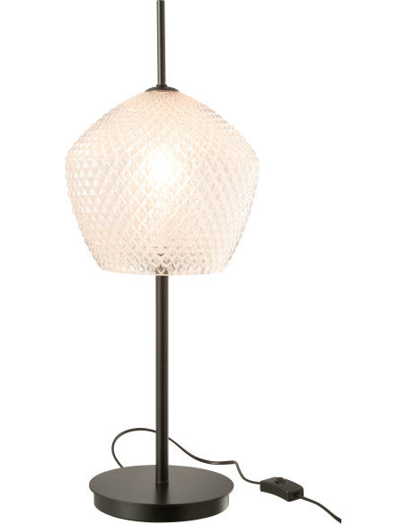 Grande Lampe à poser minimaliste Hauteur 60 cm en Verre Blanc Métal Noir Jymo - 2