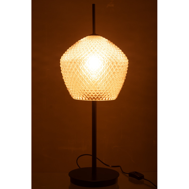 Grande Lampe à poser minimaliste Hauteur 60 cm en Verre Blanc Métal Noir Jymo - 3