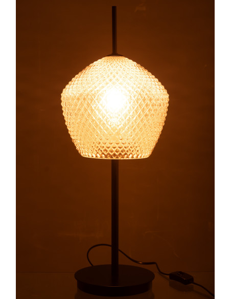 Grande Lampe à poser minimaliste Hauteur 60 cm en Verre Blanc Métal Noir Jymo - 3