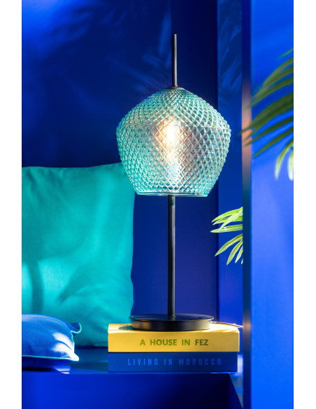 Grande Lampe à poser minimaliste Hauteur 60 cm en Verre Vert Métal Noir Jymo - 2