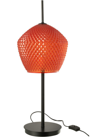Grande Lampe à poser minimaliste Hauteur 60 cm en Verre Rouge Métal Noir Jymo - 1