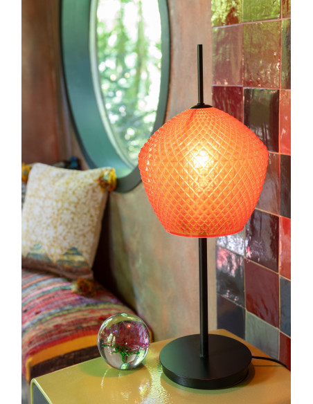 Grande Lampe à poser minimaliste Hauteur 60 cm en Verre Rouge Métal Noir Jymo - 2