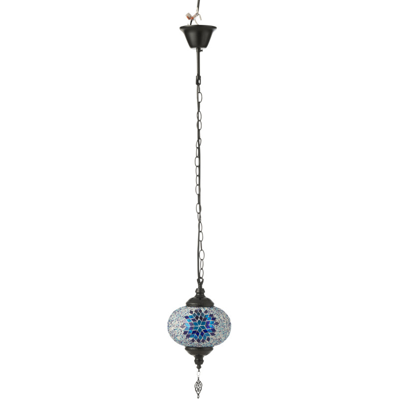 Suspension originale marocaine Diamètre 18 cm en Verre Bleu Mosaïque Métal Noir Zami - 1