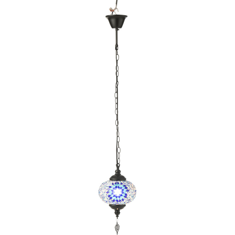 Suspension originale marocaine Diamètre 18 cm en Verre Bleu Mosaïque Métal Noir Zami - 3